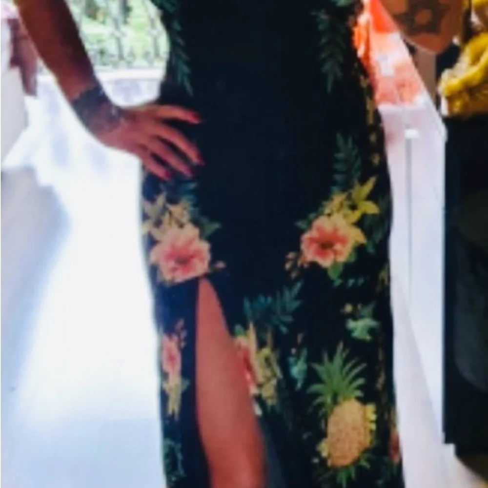 FARM Rio Black Maxi Dress with Green and Pink Floral Print - Picture 9 of 9